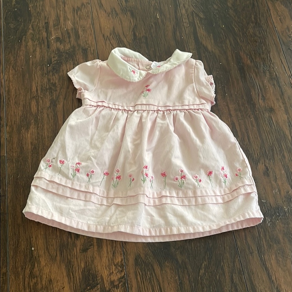Pink Denim Dress with Floral Embroidery